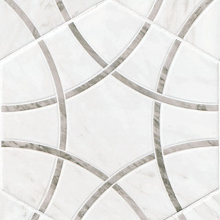11x13 Geoglam Hexagon Circle Patterned Marble-Look Matte Smooth Porcelain Tile