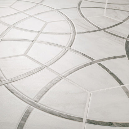 11x13 Geoglam Hexagon Circle Patterned Marble-Look Matte Smooth Porcelain Tile White Gray