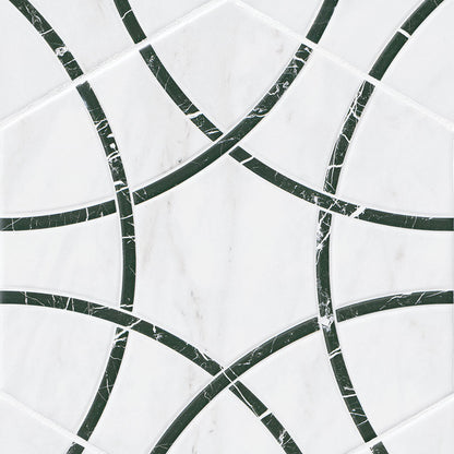 11x13 Geoglam Hexagon Circle Patterned Marble-Look Matte Smooth Porcelain Tile White Black
