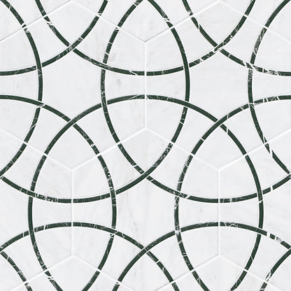 11x13 Geoglam Hexagon Circle Patterned Marble-Look Matte Smooth Porcelain Tile White Black