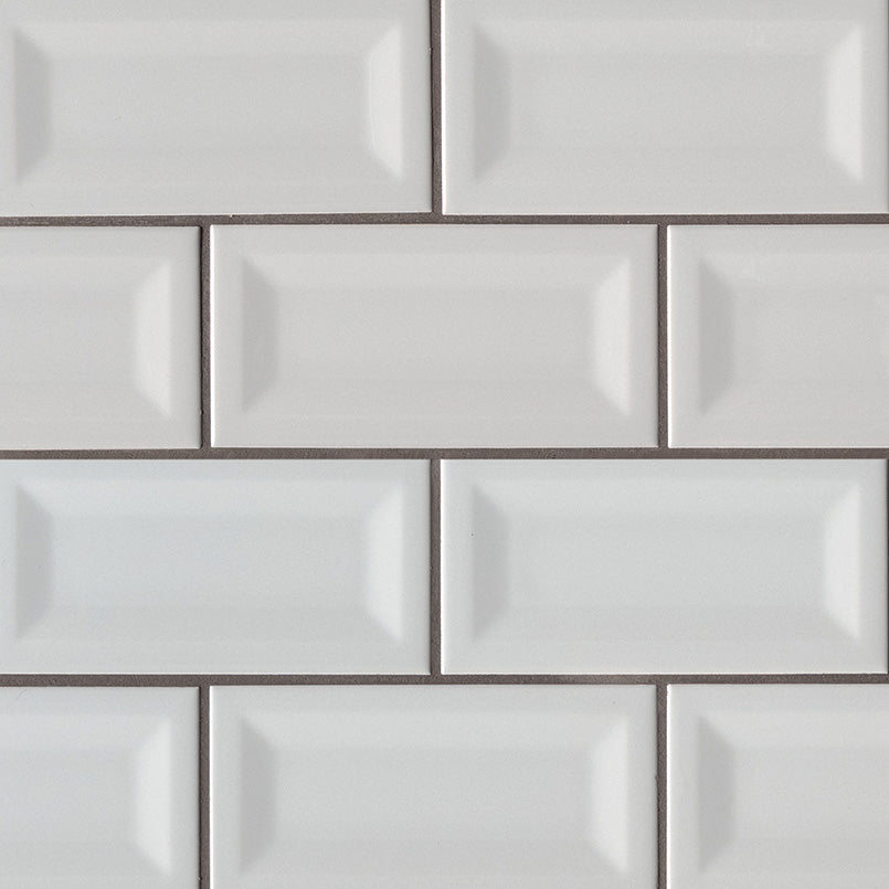 3x6 Glaze Solid-Color Glossy Inverted Beveled Ceramic Tile Light Gray