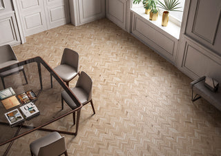 Brown Beige - 12x15 Havenwood Chevron Mosaic Wood-Look Matte Smooth Ceramic Tile