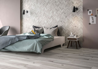 Gray Beige - 12x15 Havenwood Chevron Mosaic Wood-Look Matte Smooth Ceramic Tile
