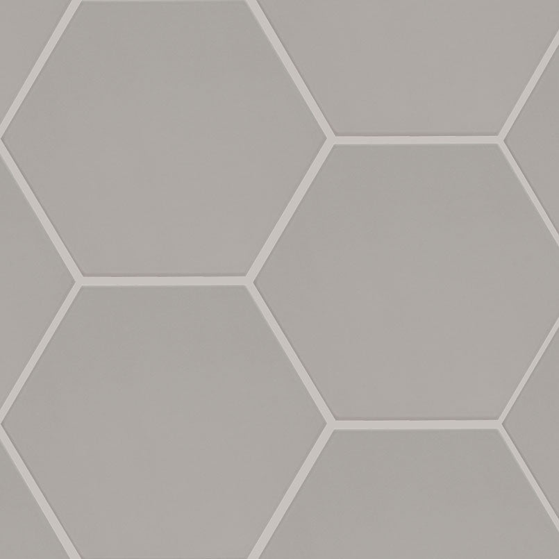 9x10 Hexley Hexagon Solid-Color Matte Smooth Ceramic Tile Light Grey