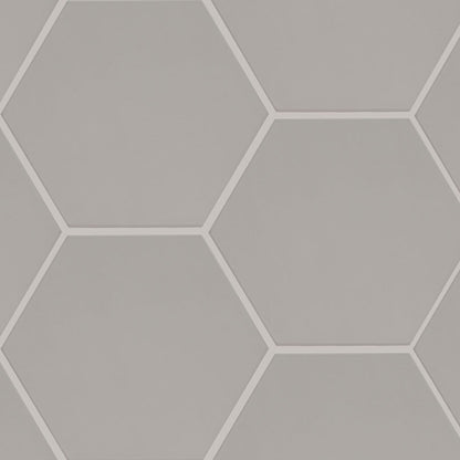 9x10 Hexley Hexagon Solid-Color Matte Smooth Ceramic Tile Light Grey