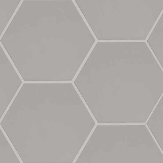 9x10 Hexley Hexagon Solid-Color Matte Smooth Ceramic Tile Light Grey