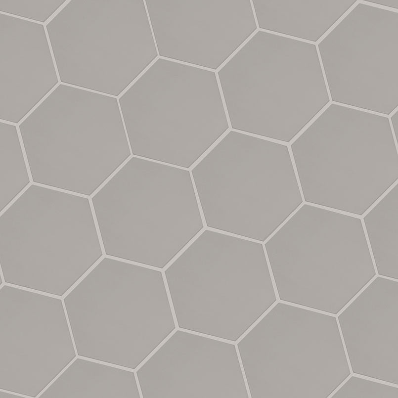 9x10 Hexley Hexagon Solid-Color Matte Smooth Ceramic Tile Light Grey