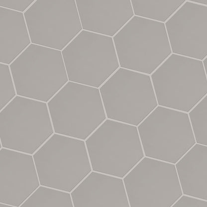 9x10 Hexley Hexagon Solid-Color Matte Smooth Ceramic Tile Light Grey