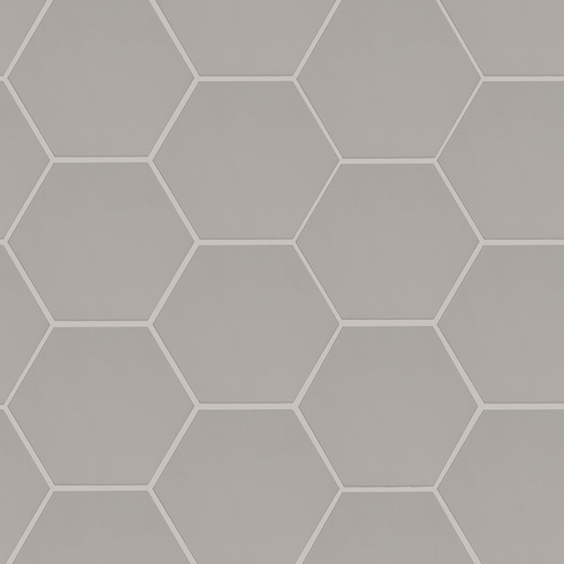 9x10 Hexley Hexagon Solid-Color Matte Smooth Ceramic Tile Light Grey