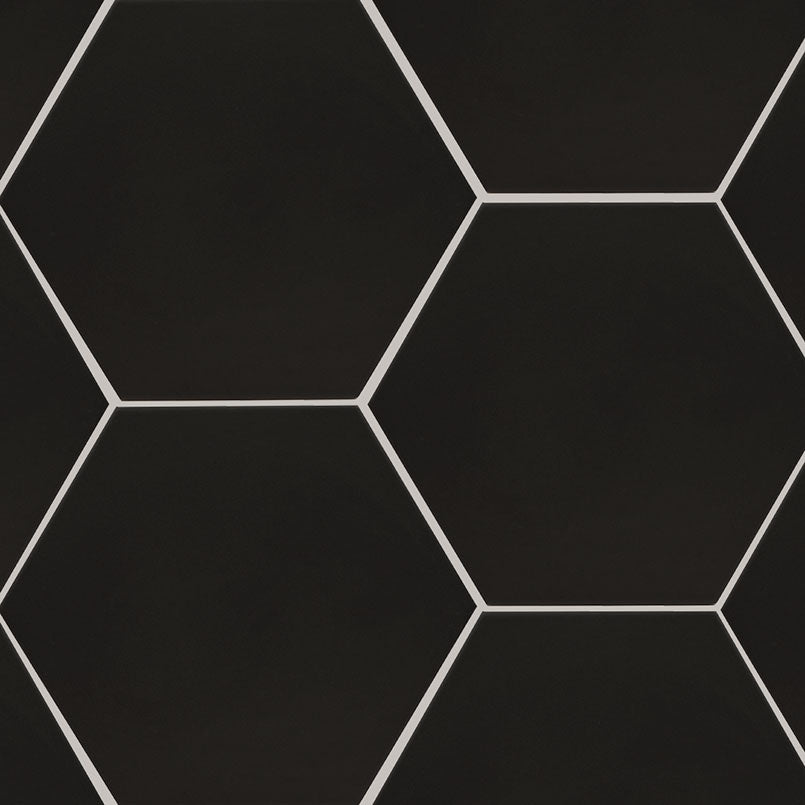 9x10 Hexley Hexagon Solid-Color Matte Smooth Ceramic Tile Matte Black