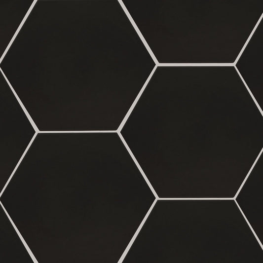 9x10 Hexley Hexagon Solid-Color Matte Smooth Ceramic Tile Matte Black