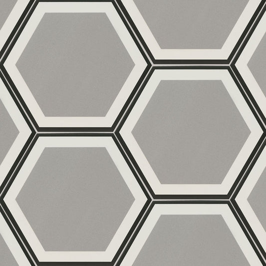 9x10 Hexley Hexagon Solid-Color Matte Smooth Ceramic Tile Framed Grey