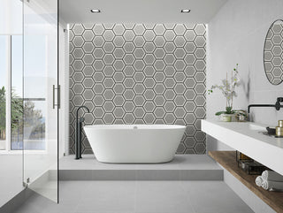 Framed Grey - 9x10 Hexley Hexagon Solid-Color Matte Smooth Ceramic Tile