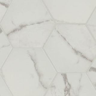 9x10 Hexley Hexagon Marble-Look Matte Smooth Ceramic Tile