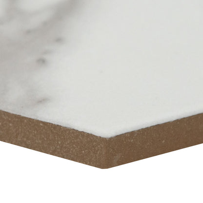 9x10 Hexley Hexagon Marble-Look Matte Smooth Ceramic Tile White Marble