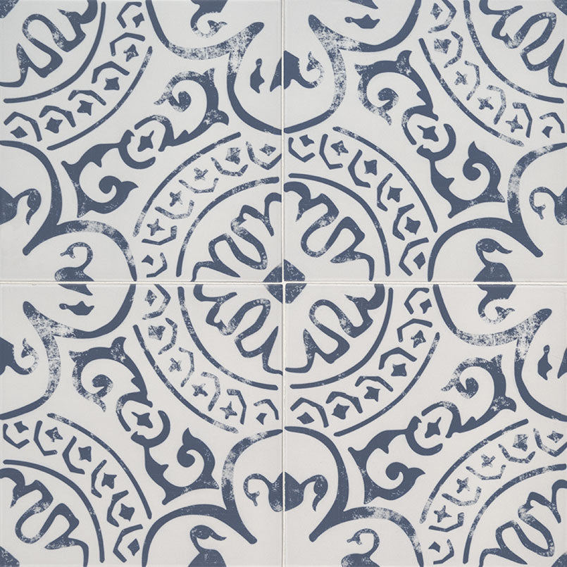 8x8 Kenzzi Indego Moroccan Encaustic-Look Matte Smooth Porcelain Tile Navy Blue