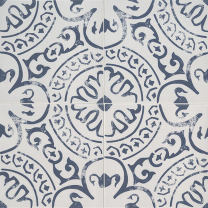8x8 Kenzzi Indego Moroccan Encaustic-Look Matte Smooth Porcelain Tile Navy Blue