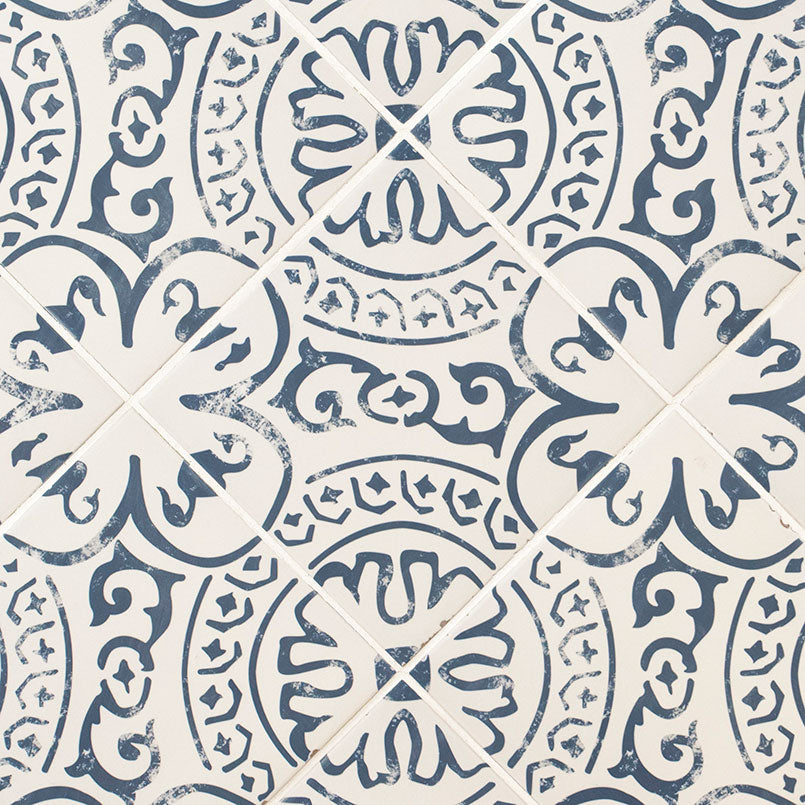 8x8 Kenzzi Indego Moroccan Encaustic-Look Matte Smooth Porcelain Tile Navy Blue