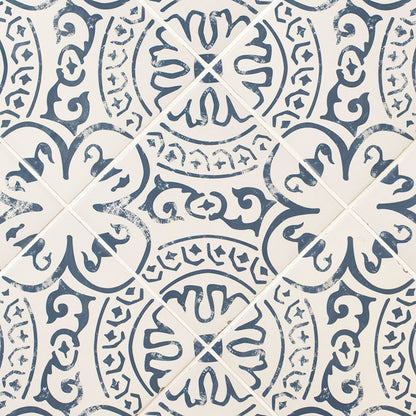 8x8 Kenzzi Indego Moroccan Encaustic-Look Matte Smooth Porcelain Tile Navy Blue