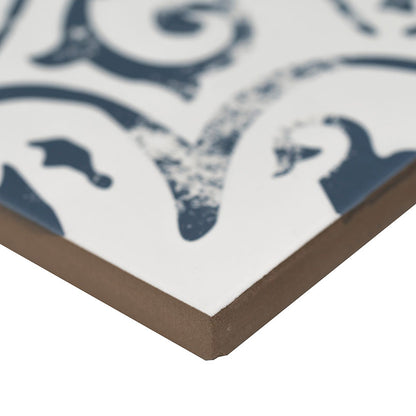 8x8 Kenzzi Indego Moroccan Encaustic-Look Matte Smooth Porcelain Tile Navy Blue