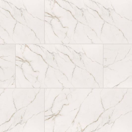 3x24 Kaya Intense Veining Bullnose Marble-Look Polished Smooth Porcelain Tile Soft White