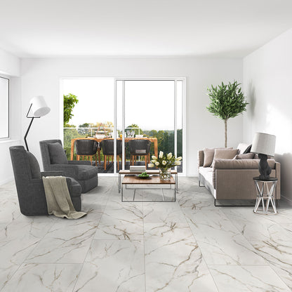 12x24 Kaya Marble-Look Matte Smooth Porcelain Tile Soft White