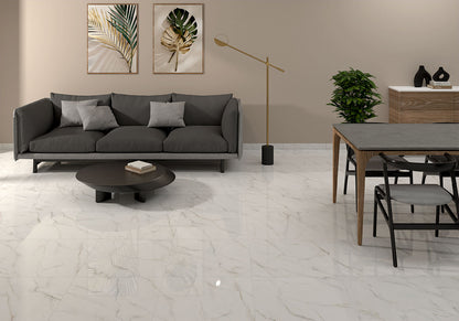 24x24 Kaya Marble-Look Polished Smooth Porcelain Tile Soft White