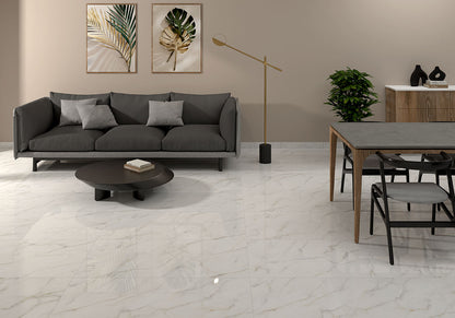 24x48 Kaya Marble-Look Polished Smooth Porcelain Tile Soft White
