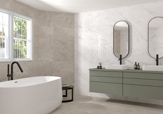 White Taupe - 12x24 Kaya Intense Veining Marble-Look Polished Smooth Porcelain Tile