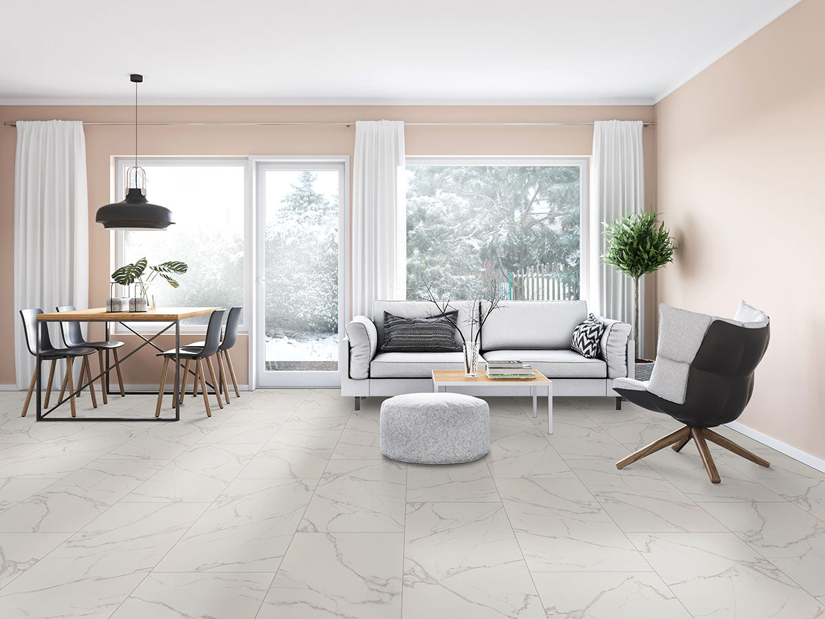 12x24 Kaya Marble-Look Matte Smooth Porcelain Tile White Taupe