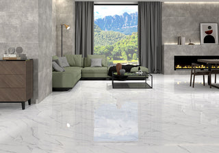 White Taupe - 24x24 Kaya Marble-Look Polished Smooth Porcelain Tile