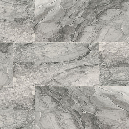 12x24 Kaya Intense Veining Marble-Look Polished Smooth Porcelain Tile Gray
