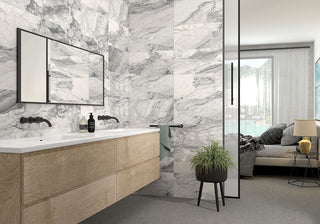Gray - 12x24 Kaya Intense Veining Marble-Look Polished Smooth Porcelain Tile