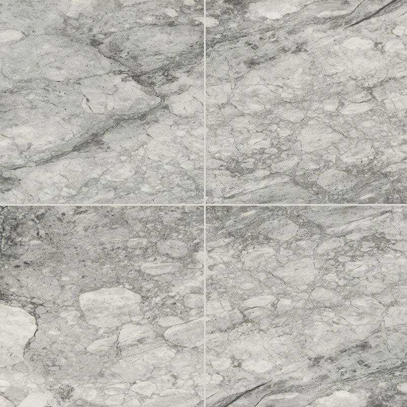 24x24 Kaya Intense Veining Marble-Look Polished Smooth Porcelain Tile Gray