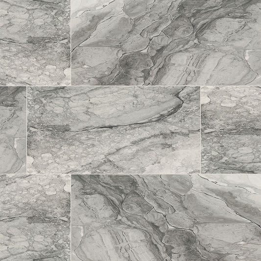 24x48 Kaya Intense Veining Marble-Look Matte Smooth Porcelain Tile Gray