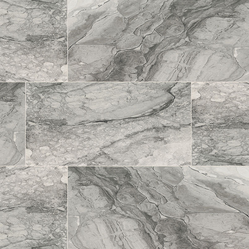 24x48 Kaya Intense Veining Marble-Look Matte Smooth Porcelain Tile Gray