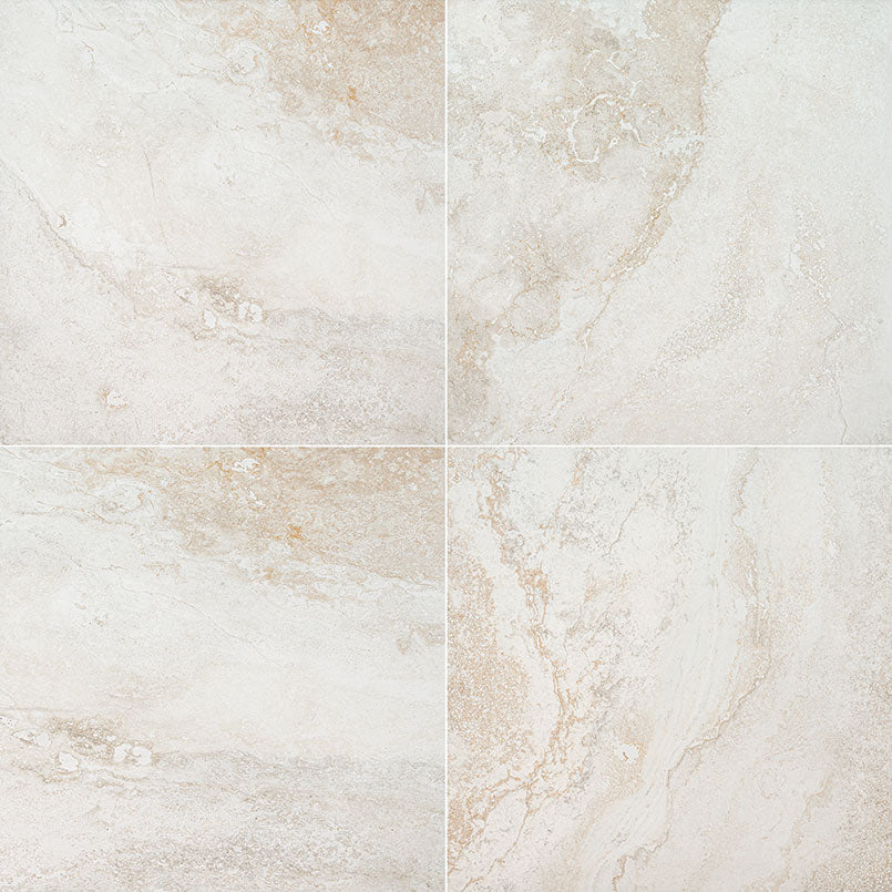 24x24 Livingstyle Travertine-Look Matte Textured Porcelain Tile Beige Cream