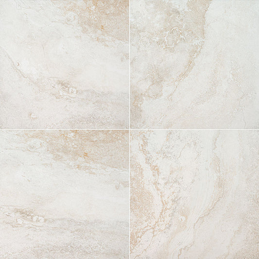 24x24 Livingstyle Travertine-Look Matte Textured Porcelain Tile Beige Cream