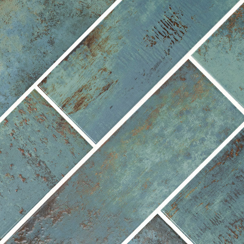 4x12 Marza Rustic Mixed-Color Glossy Textured Ceramic Tile Brown Green