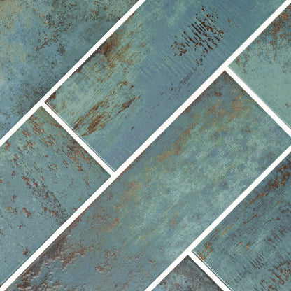 4x12 Marza Rustic Mixed-Color Glossy Textured Ceramic Tile Brown Green