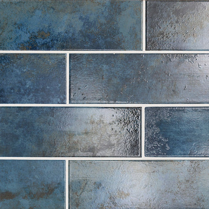 4x12 Marza Rustic Mixed-Color Glossy Textured Ceramic Tile Blue Gray