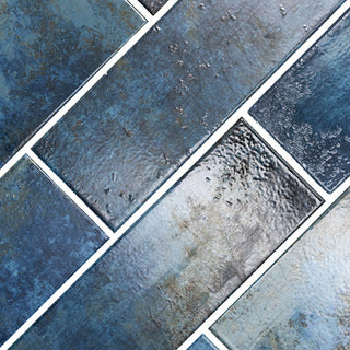 Blue Gray - 4x12 Marza Rustic Mixed-Color Glossy Textured Ceramic Tile