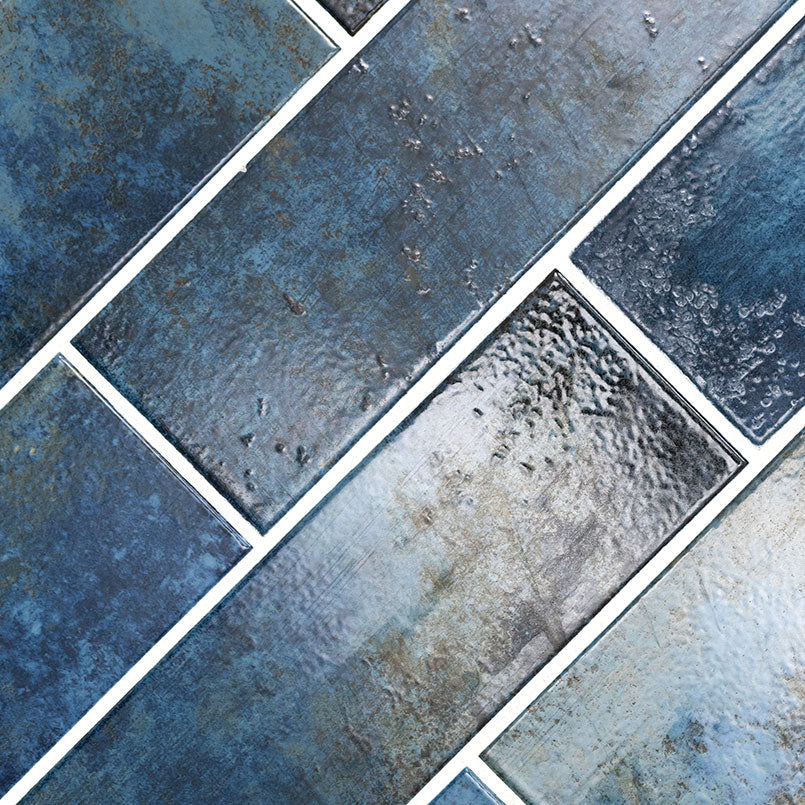 4x12 Marza Rustic Mixed-Color Glossy Textured Ceramic Tile Blue Gray