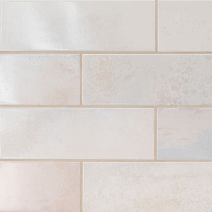 4x12 Marza Rustic Mixed-Color Glossy Textured Ceramic Tile Pearl White