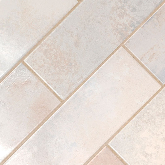 Pearl White - 4x12 Marza Rustic Mixed-Color Glossy Textured Ceramic Tile