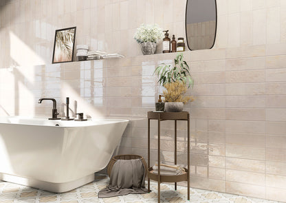 4x12 Marza Rustic Mixed-Color Glossy Textured Ceramic Tile Pearl White
