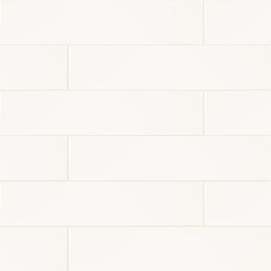 2x8 Metro Solid-Color Glossy Smooth Ceramic Tile Soft White