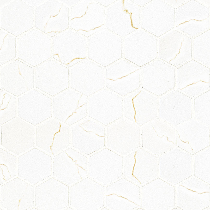 2x2 Miraggio Hexagon Mosaic Marble-Look Matte Smooth Porcelain Tile Ivory Gold