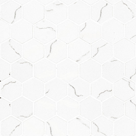 2x2 Miraggio Hexagon Mosaic Marble-Look Matte Smooth Porcelain Tile Soft White