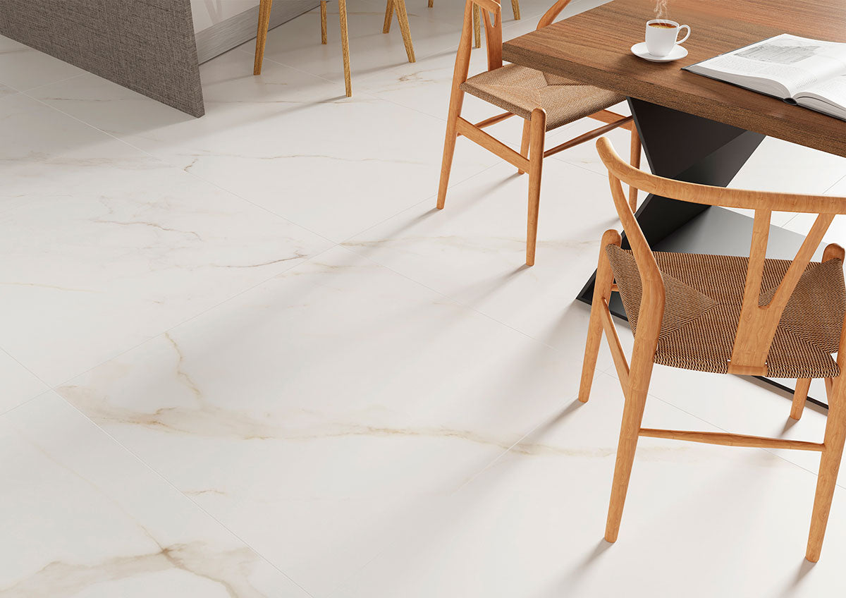 35x35 Monza Marbello Marble-Look Matte Smooth Porcelain Tile Soft White